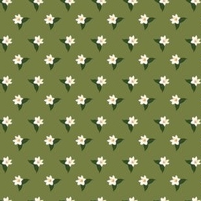 Olive Garden Whispers - Gentle White Florals on a Soft Green for Calming Home Textiles