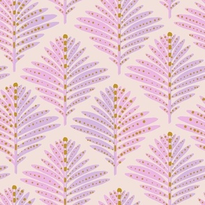 LARGE: Foliage Elegance: Stylized Pink Light purple-Dotted Leaves on Ivory