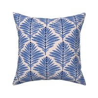 LARGE: Foliage Elegance: Stylized Navy sky blue-Dotted Leaves on Ivory