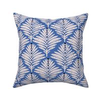 LARGE: Foliage Elegance: Stylized Ivory-Dotted Leaves on Navy blue