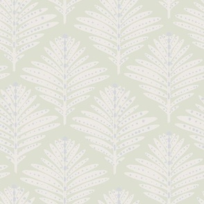 LARGE: Foliage Elegance: Stylized Ivory-Dotted Leaves on pale light green