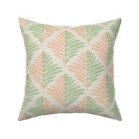 LARGE: Foliage Elegance: Stylized Peach green-Dotted Leaves on Ivory