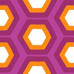 Orange, purple and white honeycomb design