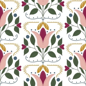 Art Nouveau Tulip Tapestry Burgundy Hearts