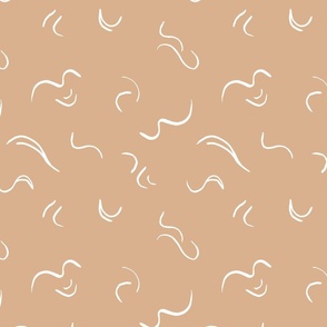 Abstract minimalist curly confetti - Abstract waves and strokes white on beige LARGE