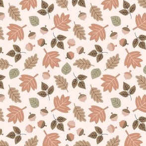 Autumn leaves - Muted earthy tones oak birch and maple leaves and acorns green blush beige on cream ivory