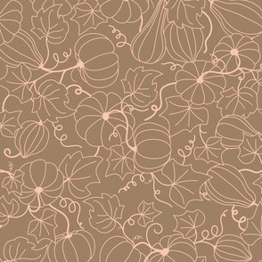 Bohemian Harvest - Pumpkin gourds and vines - Boho fall garden fruits and leaves outline blush on latte beige