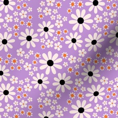 Color Spell - Halloween magic flower blossom groovy seventies floral orange ivory on purple lilac