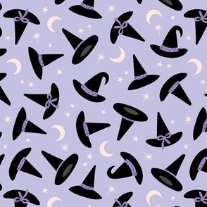 Color Spell - Halloween magic witches hats with bows stars and moon black ivory lilac purple