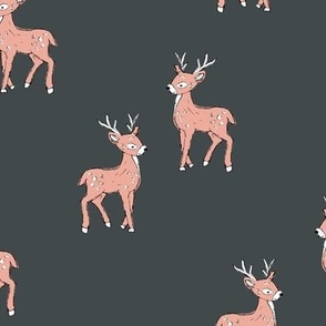 Raw vintage Christmas - retro reindeer friends blush on charcoal gray 