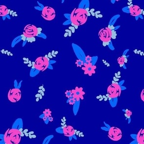 Vintage abstract bright floral pink blue