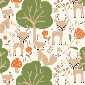 Enchanted Woodland Playmates in Forest Green and Autumn Orange