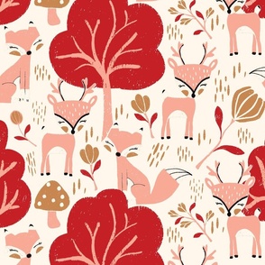Woodland Whimsy Playmates in Blush Pink and Berry Red