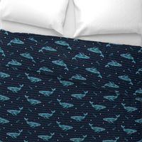 whales & stripes (navy blue)