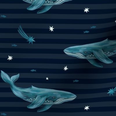 whales & stripes (navy blue)