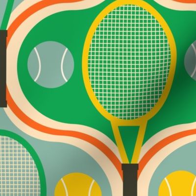 Retro-Tennis-Rackets-with-Tennis-Balls-vintage-yellow-blue-green-orange-maculine-L-large