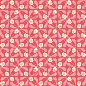 Vintage Viola Tiles | Cream and pink on red | 12