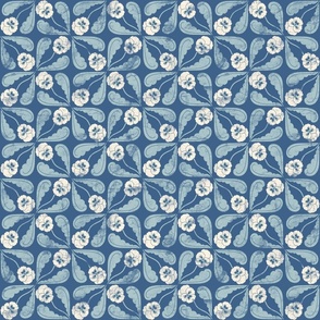 Vintage Violets in Tiles | Cream and stone blue on indigo blue | 12