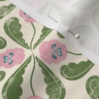 Vintage Viola Tiles | Pink and green on cream | 12