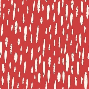 Cream Inky Dashes on Berry Red Background