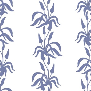 LARGE TRADITIONAL COTTAGE CORE DESERT MONO FLOWER BOTANICAL STRIPE-WHITE BASE WITH CORNFLOWER BLUE