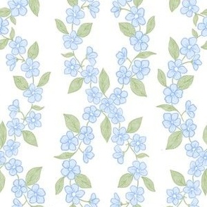 Blue Floral Trellis Lattice Floral, Scalloped Climbing Vine Blue Forget-Me-Not Flowers PF001J