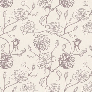 Rosebud trailing floral stripe vertical / cecil brunner rose / hand drawn vintage flowers / subtle floral wallpaper / classical rococo roses / climbing rose striped / mauve purple silhouette outlined flowers 
