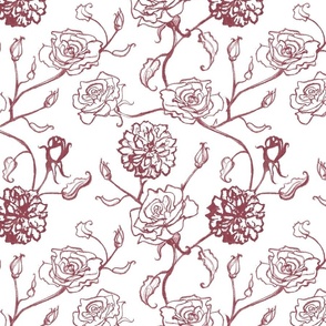 Rosebud trailing floral stripe vertical / cecil brunner rose / hand drawn vintage flowers / subtle floral wallpaper / classical rococo roses / climbing rose striped / blood red white