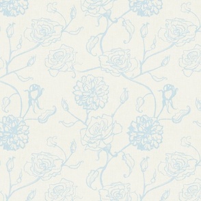 Rosebud trailing floral stripe vertical / cecil brunner rose / hand drawn vintage flowers / subtle floral wallpaper / provincial rococo roses / climbing rose striped / bright pastel blue creamy white