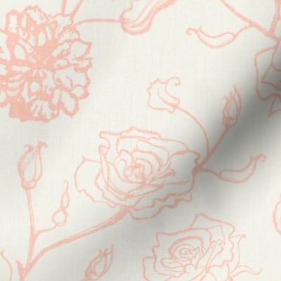 Rosebud trailing floral stripe vertical / cecil brunner rose / hand drawn vintage flowers / subtle floral wallpaper / classical rococo roses / climbing rose striped / blush pink creamy white coquette