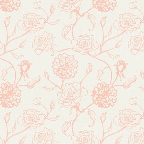 Rosebud trailing floral stripe vertical / cecil brunner rose / hand drawn vintage flowers / subtle floral wallpaper / classical rococo roses / climbing rose striped / blush pink creamy white coquette