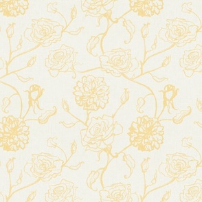 Rosebud trailing floral stripe vertical / cecil brunner rose / hand drawn vintage flowers / subtle floral wallpaper / classical rococo roses / climbing rose striped / yellow creamy white