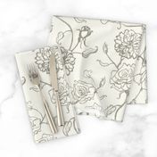 Rosebud trailing floral stripe vertical / cecil brunner rose / hand drawn vintage flowers / subtle floral wallpaper / classical rococo roses / climbing rose striped / grey beige creamy white