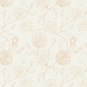 Rosebud trailing floral stripe vertical / cecil brunner rose / hand drawn vintage flowers / subtle floral wallpaper / classical rococo roses / climbing rose striped / golden beige creamy white