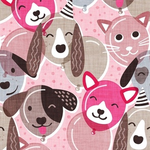 Normal scale // Pet pawty time // pastel pink background dogs and cats paper balloon animals party wallpaper