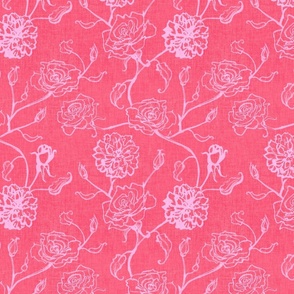 coquette Rosebud trailing floral stripe vertical / cecil bruner rose / hand drawn vintage flowers / subtle floral wallpaper / classical rococo roses / climbing rose striped / bright pink off white