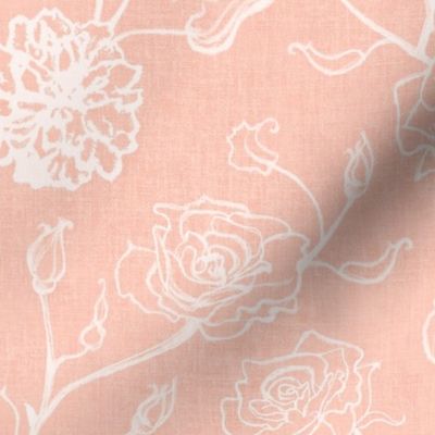 coquette Rosebud trailing floral stripe vertical / cecil brunner rose / hand drawn vintage flowers / subtle floral wallpaper / classical rococo roses / climbing rose striped / blush pink creamy white