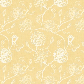 Rosebud trailing floral stripe vertical / cecil brunner rose / hand drawn vintage flowers / subtle floral wallpaper / classical rococo roses / climbing rose striped / happy yellow creamy white