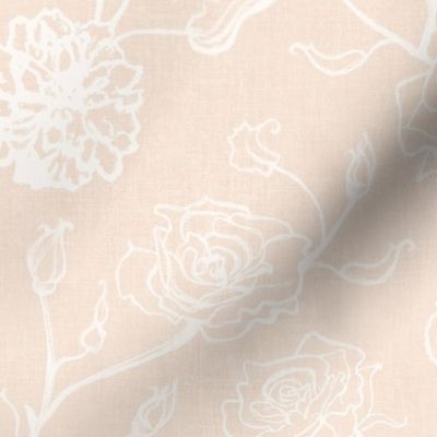 Rosebud trailing floral stripe vertical / cecil brunner rose / hand drawn vintage flowers / subtle floral wallpaper / classical rococo roses / climbing rose striped / pastel peach orange creamy white