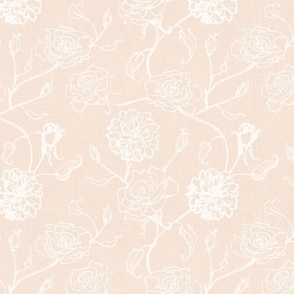 Rosebud trailing floral stripe vertical / cecil brunner rose / hand drawn vintage flowers / subtle floral wallpaper / classical rococo roses / climbing rose striped / pastel peach orange creamy white