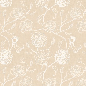 Rosebud trailing floral stripe vertical / cecil brunner rose / hand drawn vintage flowers / subtle floral wallpaper / classical rococo roses / climbing rose striped / gold beige creamy white