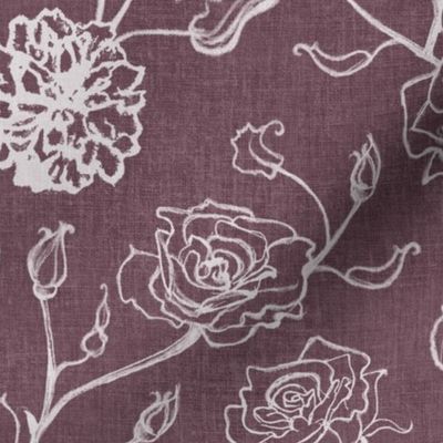 Rosebud trailing floral stripe vertical / cecil brunner rose / hand drawn vintage flowers / subtle floral wallpaper / classical rococo roses / climbing rose striped / dark purple silhouette outlined 