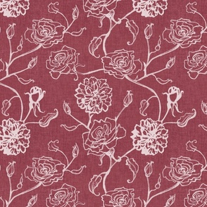 Rosebud trailing floral stripe vertical / cecil brunner rose / hand drawn vintage flowers / subtle floral wallpaper / classical rococo roses / climbing rose striped / mauve red silhouette outlined 