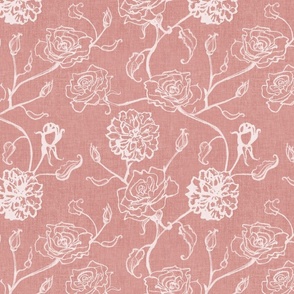 Rosebud trailing floral stripe vertical / cecil brunner rose / hand drawn vintage flowers / subtle floral wallpaper / classical rococo roses / climbing rose striped / mauve pink  silhouette outlined 