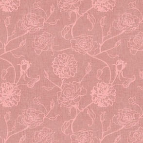 Rosebud trailing floral stripe vertical / cecil brunner rose / hand drawn vintage flowers / subtle floral wallpaper / classical rococo roses / climbing rose striped / mauve pink silhouette outlined 