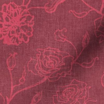 Rosebud trailing floral stripe vertical / cecil brunner rose / hand drawn vintage flowers / subtle floral wallpaper / classical rococo roses / climbing rose striped / mauve pink red silhouette outlined 