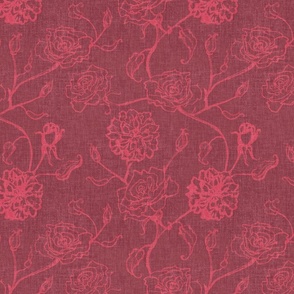 Rosebud trailing floral stripe vertical / cecil brunner rose / hand drawn vintage flowers / subtle floral wallpaper / classical rococo roses / climbing rose striped / mauve pink red silhouette outlined 