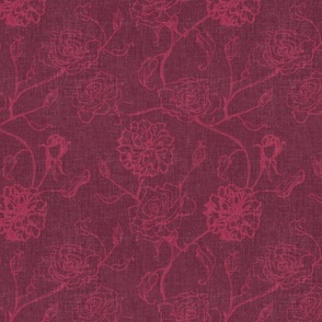 Rosebud trailing floral / cecil brunner rose / hand drawn vintage flowers / subtle floral wallpaper / classical rococo roses / climbing rose striped / berry red purple