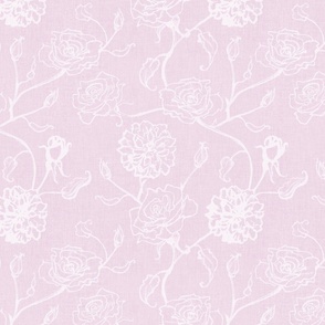 Rosebud coquette trailing floral stripe vertical / cecil brunner rose / hand drawn vintage flowers / subtle floral wallpaper / classical rococo roses / climbing rose striped / pastel bright lilac