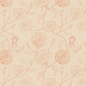 Rosebud trailing floral stripe vertical / cecil brunner rose / hand drawn vintage flowers / subtle floral wallpaper / classical rococo roses / climbing rose striped / golden beige brown